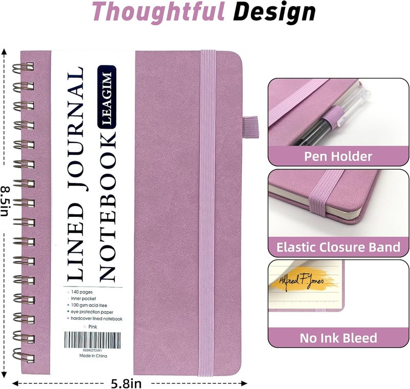 LEAGIM Lined Spiral Journal Notebook for Women & Men, College Ruled Hardcover Notebook for Work & Note Taking, Journals for Writing, 100 GSM, Business, School, 140 Pages, A5(5.8"x8.5") - Pink - Image 4